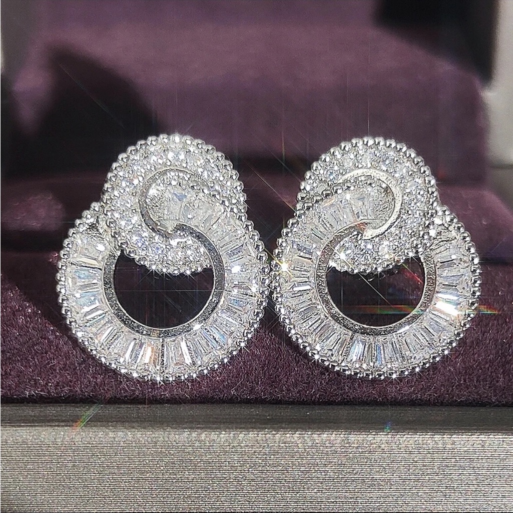 925 Sterling Silver Cz Luxury Double Hoop Exquisite Earrings New In Gift Box